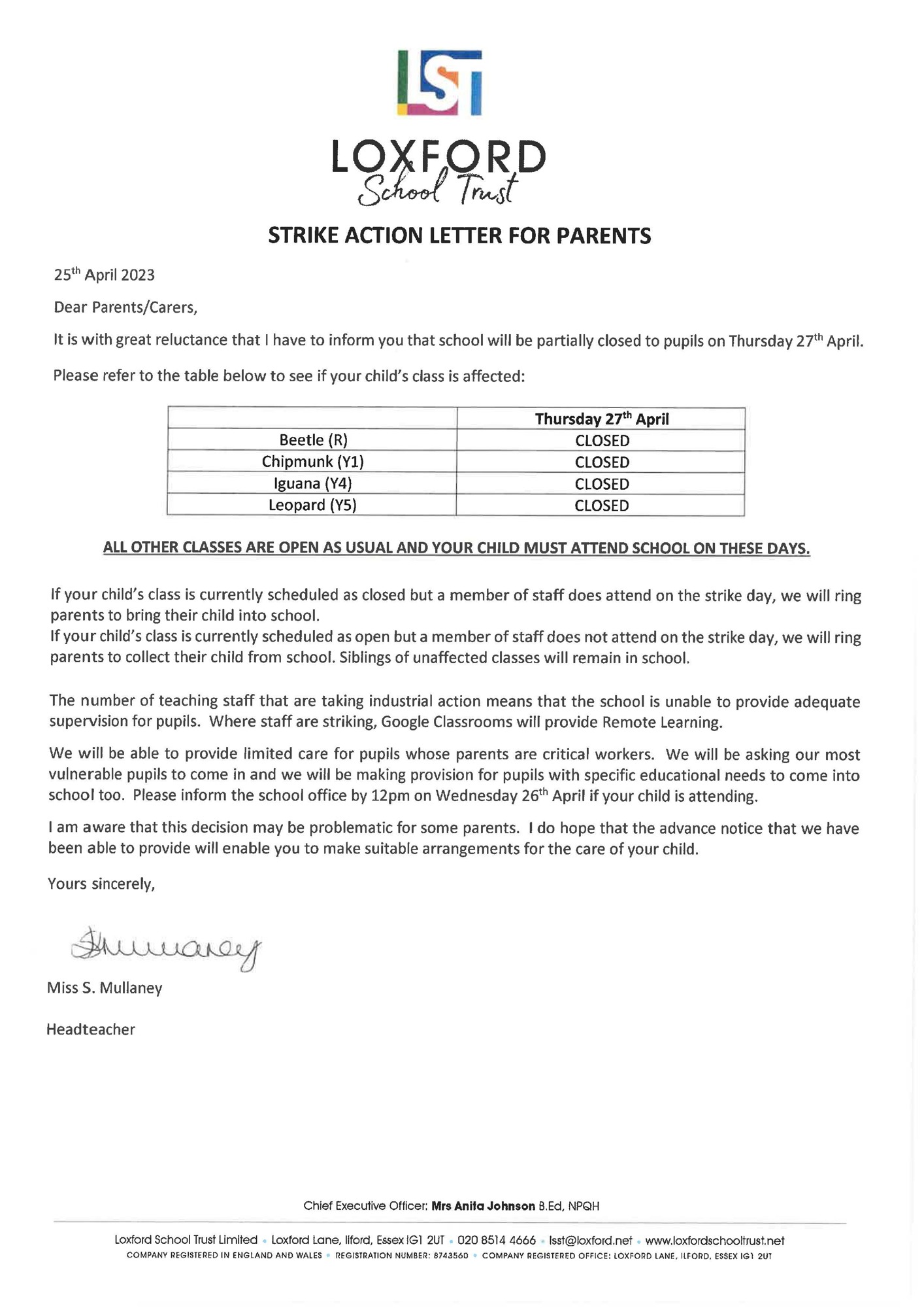 Strike letter   Aldborough